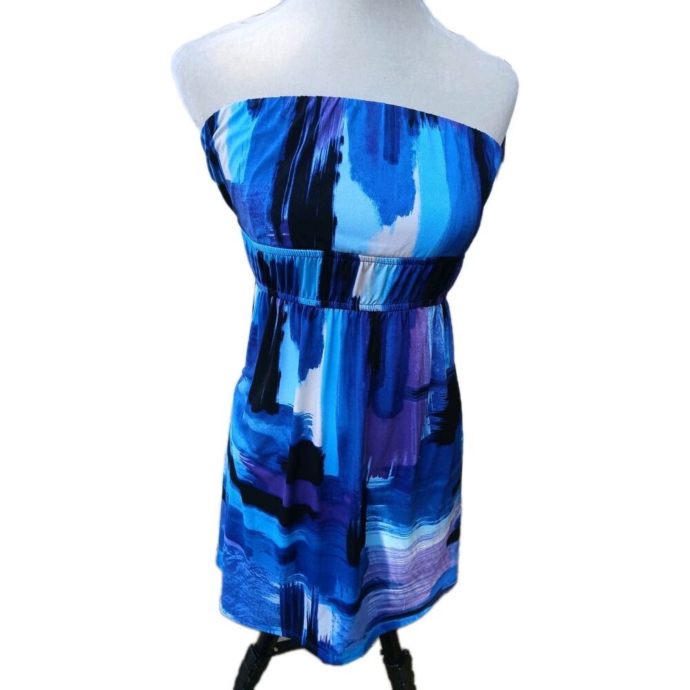 Vintage Y2k Charlotte‎ Russe Strapless Dress Blue Babydoll 2000s